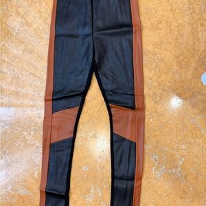 Black and Brown Panel Leather Leggings